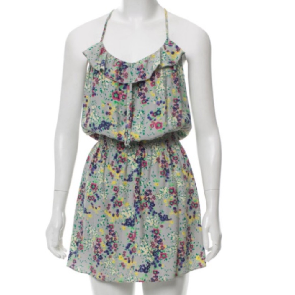 Parker 100% Silk Grey Floral Dress w/ Racerback